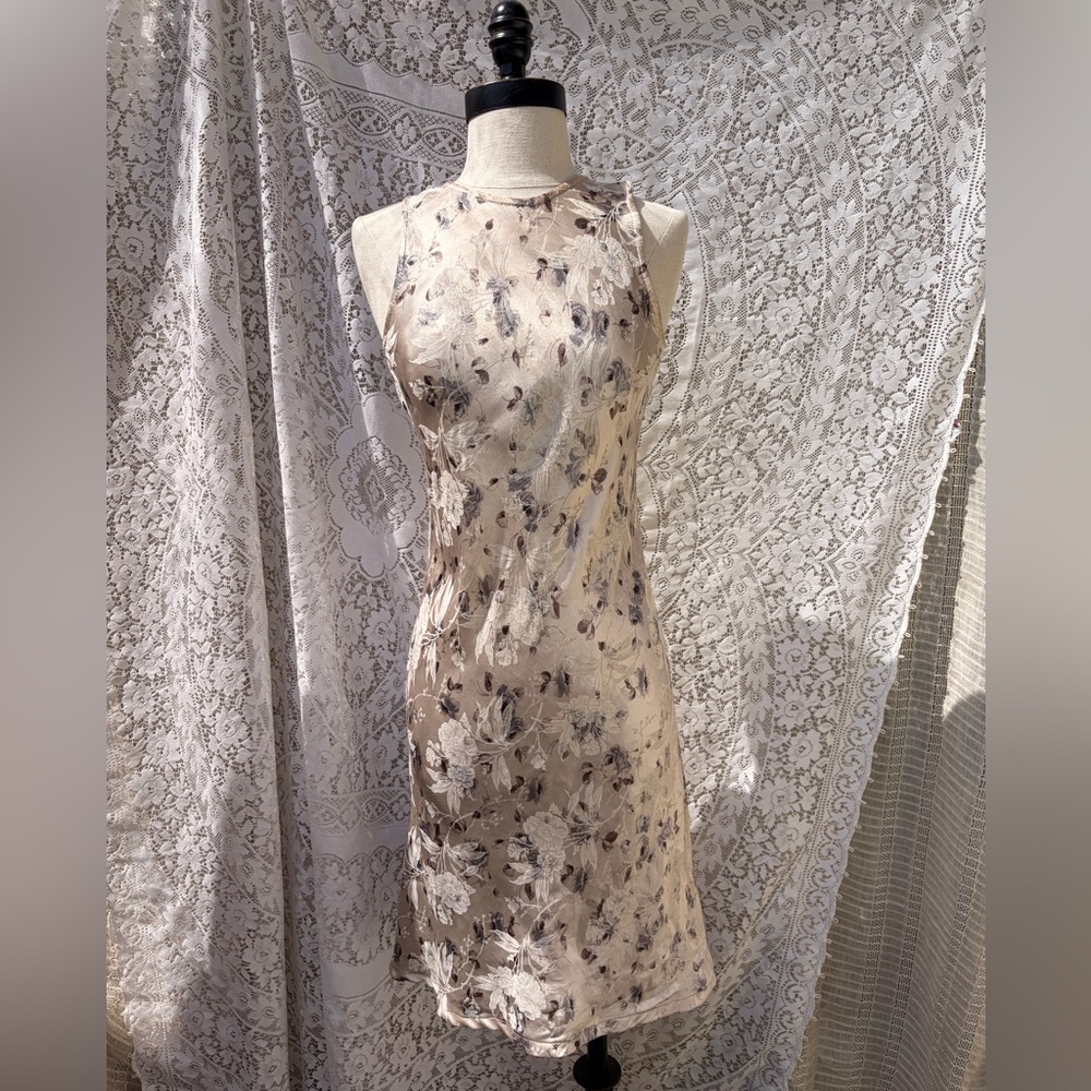Vintage All That Jazz Floral Slip Dress Cream Blue Rose Small